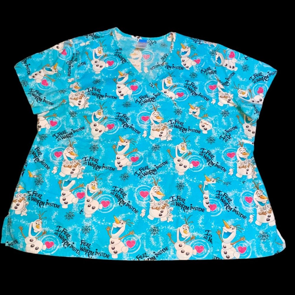 Disney Frozen Olaf Snowman Winter Plus Sz 3XL Scrub Shirt Nurse Vet Tech